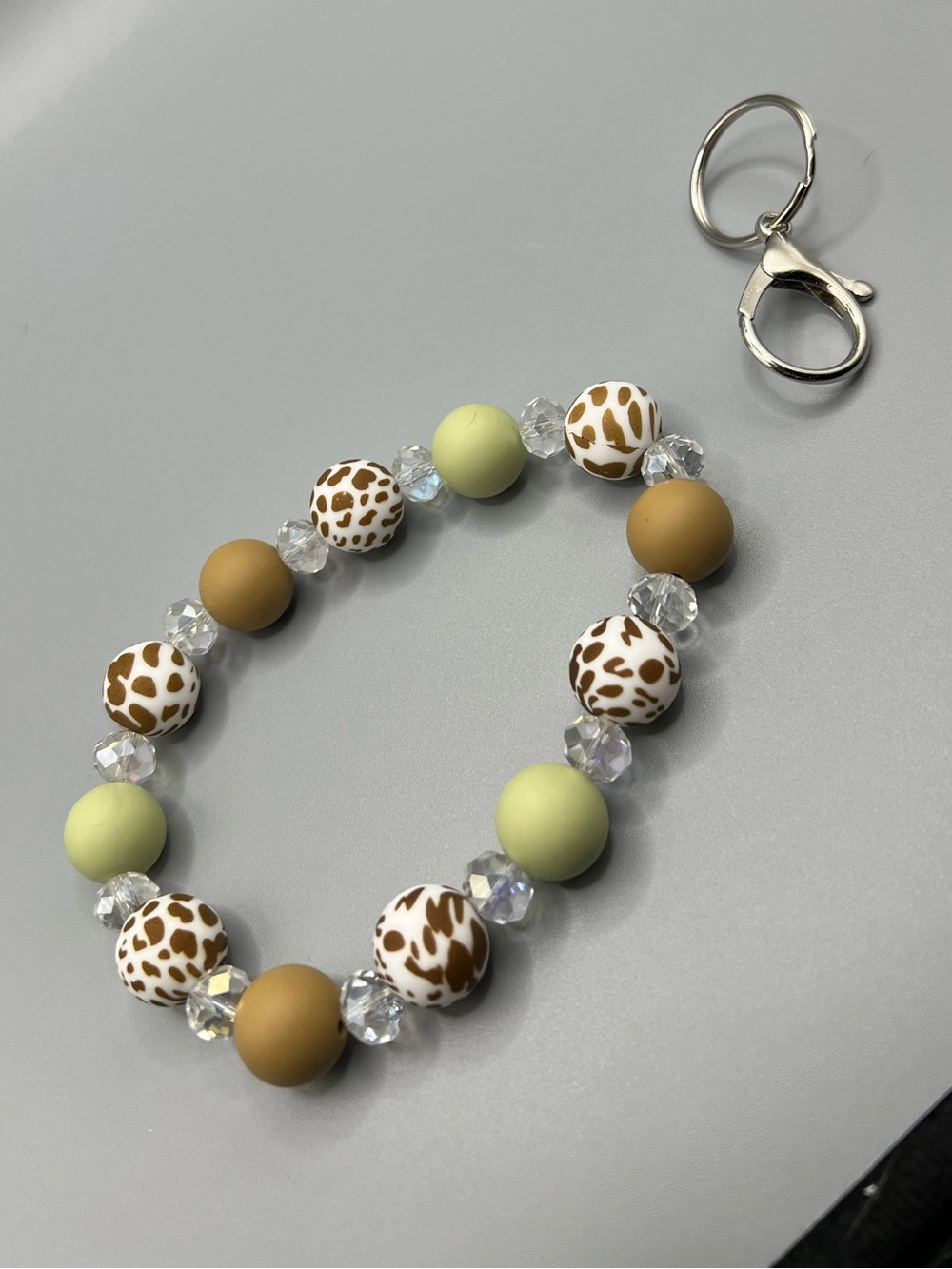 Beaded Animal Print Stretch Bracelet - Neutral Mix - Handmade - K0018C